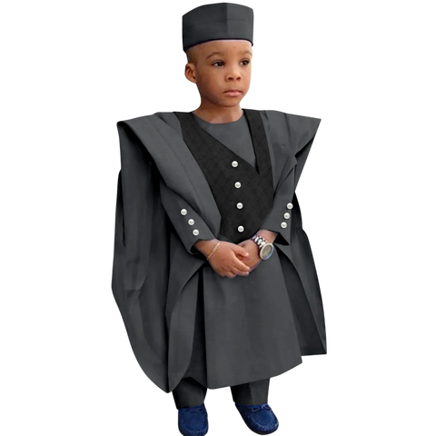 Boys' African Print 3-Piece Set – Shirt, Pants & Hat K250115