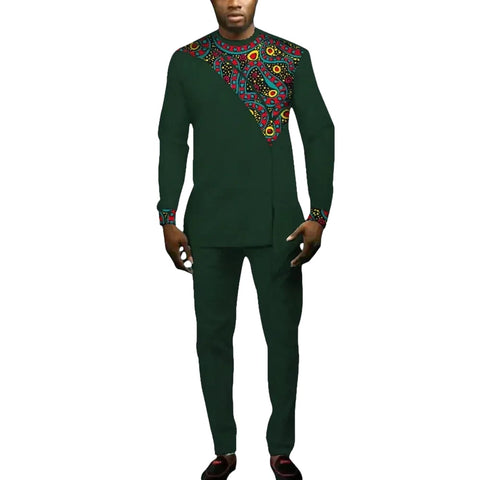 Men's African Print Dashiki Set – Long Sleeve Top & Trousers M250208