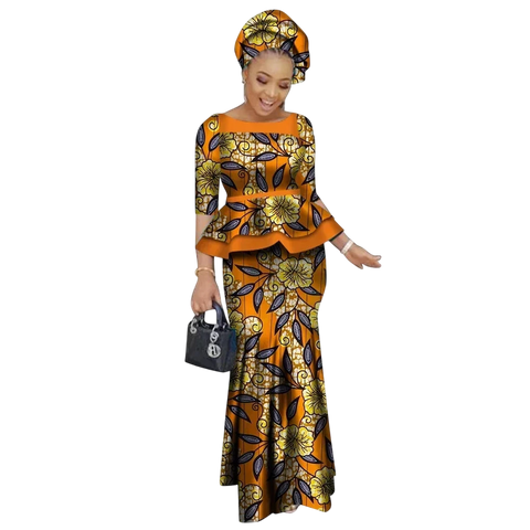 Vibrant African Print Two-Piece Skirt Set for Women W250227