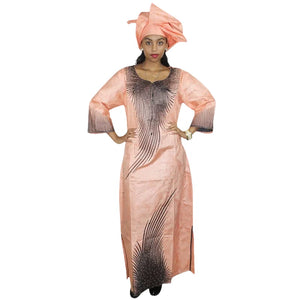 Elegant African Embroidered Dashiki Cotton Dress for Women W250143