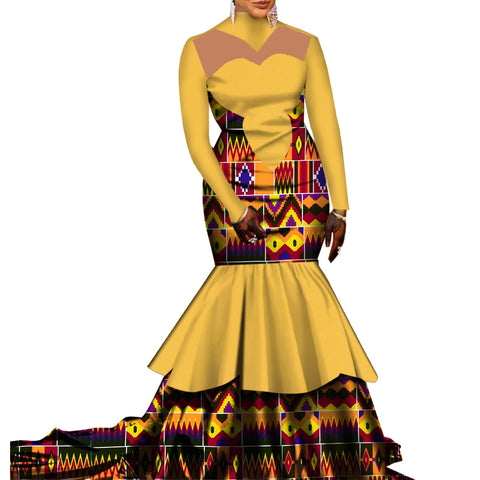 Elegant African Pleated Patchwork Gown for Weddings & Parties W250168