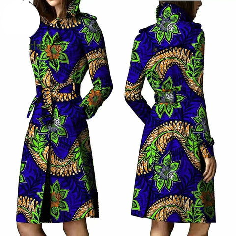 African Ankara Batik Print Cotton Trench Coat for Women W250211