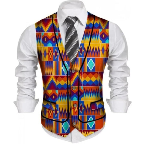 Men’s African Print Slim Fit Bazin Vest – Wedding & Business Style M250184