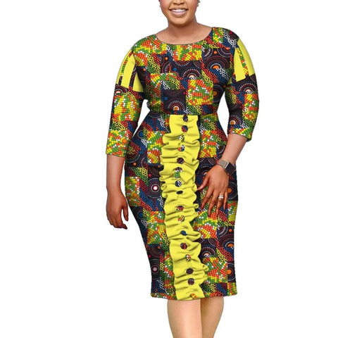 Vibrant African Dashiki Knee-Length Dress with Ethnic Print W250180