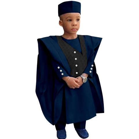 Boys' African Print 3-Piece Set – Shirt, Pants & Hat K250115