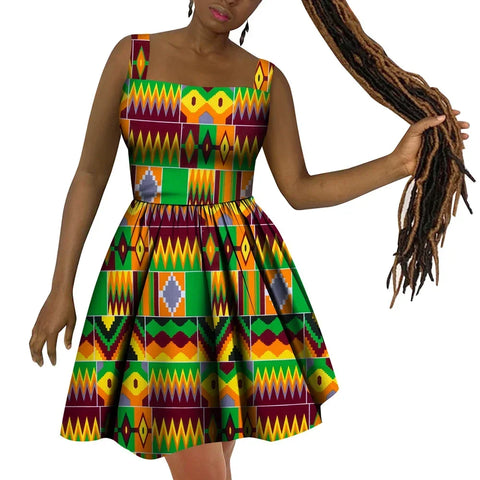 Vibrant African Wax Print Dress – Elegant Dashiki Style for Women W250187
