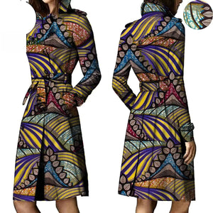 African Ankara Batik Print Cotton Trench Coat for Women W250211