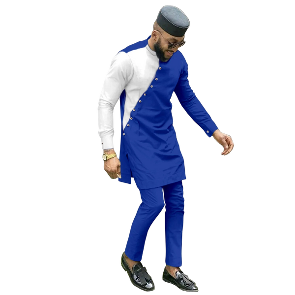 Bazin Riche 3-Piece African Men's Set – Shirt, Pants & Hat M250199