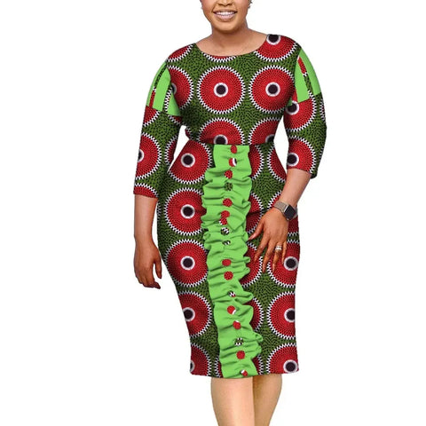 Vibrant African Dashiki Knee-Length Dress with Ethnic Print W250180