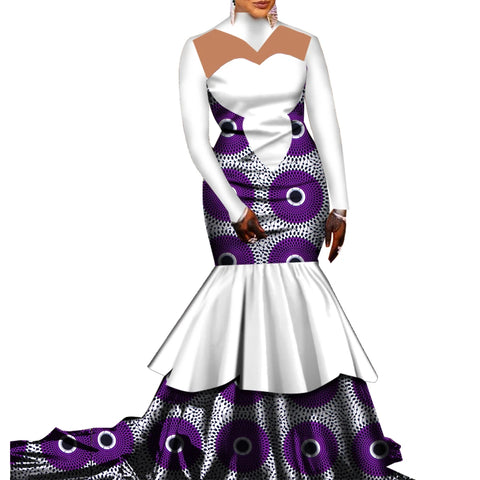 Elegant African Pleated Patchwork Gown for Weddings & Parties W250168
