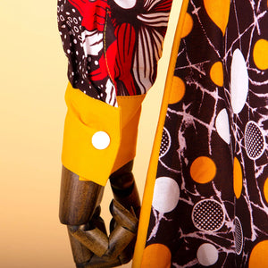 Bold African Print Mid-Calf Dress with Full Sleeves & Pockets W250209