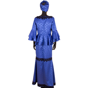 Elegant African Two-Piece Skirt Set with Flare Lace Sleeves W250113