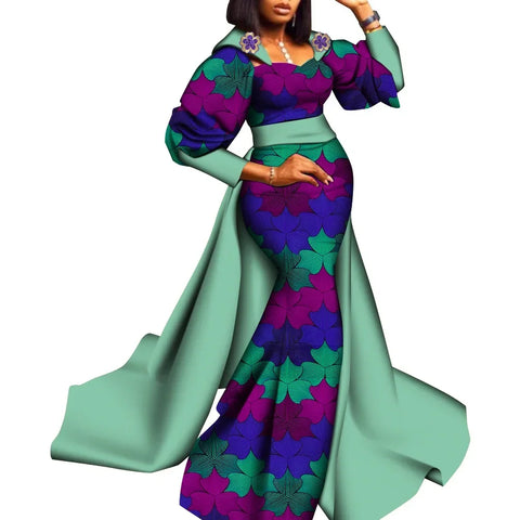 African Luxury Long Sleeve Dashiki Dress for Women W250228