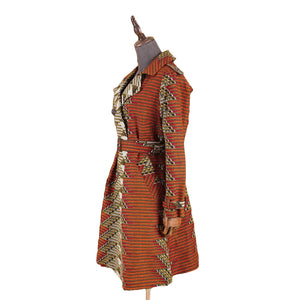 African Ankara Batik Print Cotton Trench Coat for Women W250211
