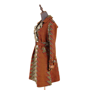 African Ankara Batik Print Cotton Trench Coat for Women W250211