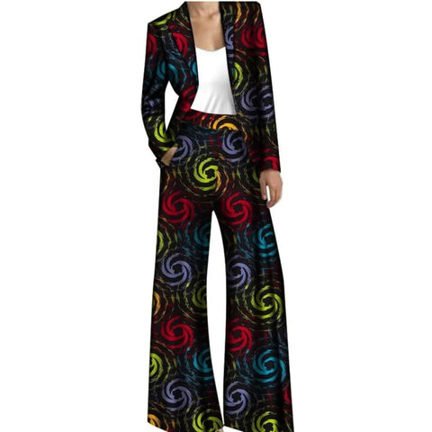 African Print Women's Blazer & Wide-Leg Pants Set – Vibrant Elegance W250216