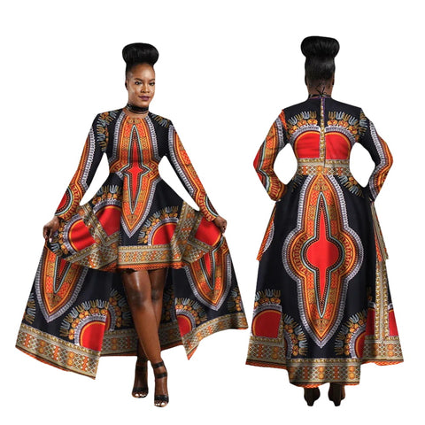 Kente Dashiki Maxi Dress – Vibrant African Print Cotton Gown W250126