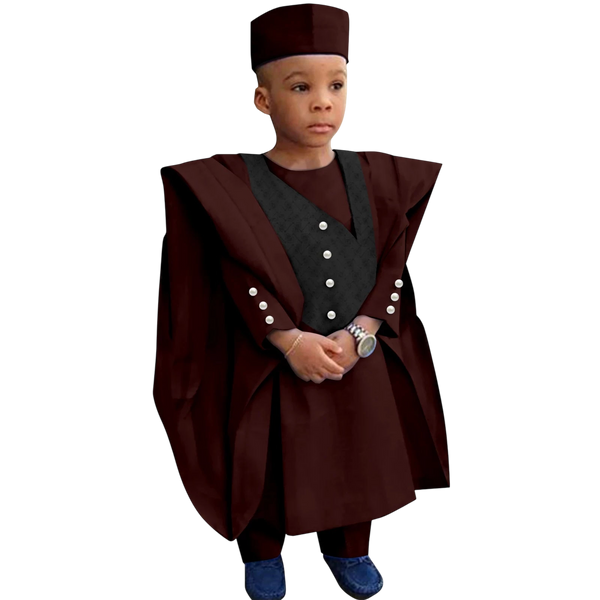 Boys' African Print 3-Piece Set – Shirt, Pants & Hat K250115