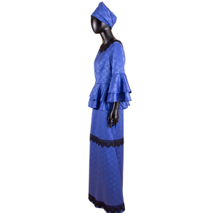 Elegant African Two-Piece Skirt Set with Flare Lace Sleeves W250113