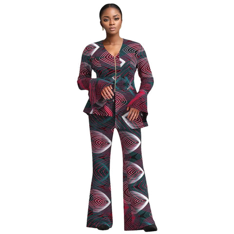 Bold African Print Blazer & Wide Leg Pants Set for Women W250214