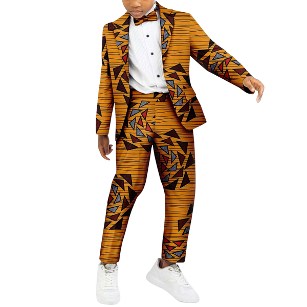 Boys African Patchwork Dashiki Outfit – 2 Piece Set with Shirt & Pants K250114