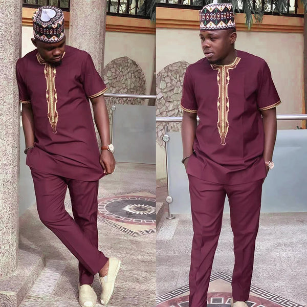 Men's Embroidered Dashiki Shirt & Trouser Set – African Heritage Style M250106