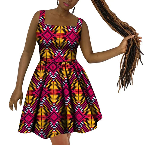 Vibrant African Wax Print Dress – Elegant Dashiki Style for Women W250187