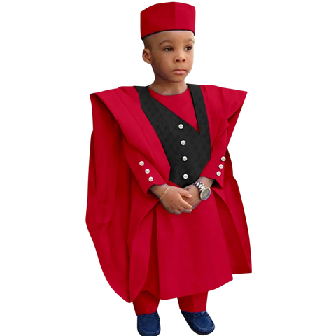 Boys' African Print 3-Piece Set – Shirt, Pants & Hat K250115