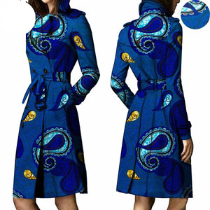 African Ankara Batik Print Cotton Trench Coat for Women W250211
