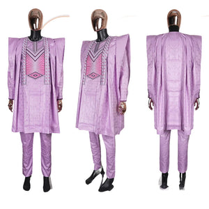 Elegant African Agbada Dashiki Formal 3-Piece Suit for Men M250223