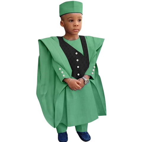 Boys' African Print 3-Piece Set – Shirt, Pants & Hat K250115
