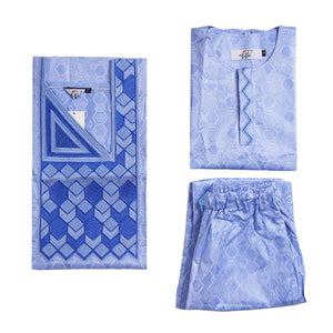 Blue Embroidered Dashiki Set for Boys – 3 Piece African Outfit K250176