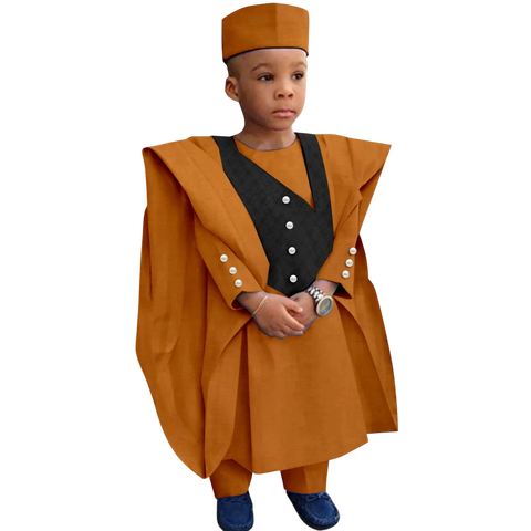 Boys' African Print 3-Piece Set – Shirt, Pants & Hat K250115