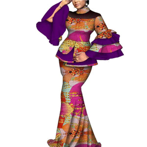 Elegant African Flare Sleeve Top & Maxi Skirt Set for Women W250125