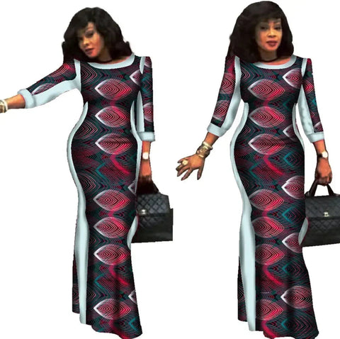 Elegant African Wax Print Long Dress for Women W250186