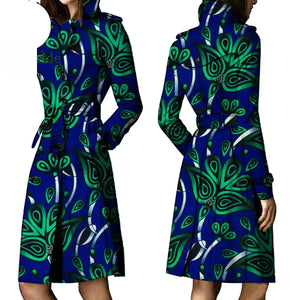 African Ankara Batik Print Cotton Trench Coat for Women W250211