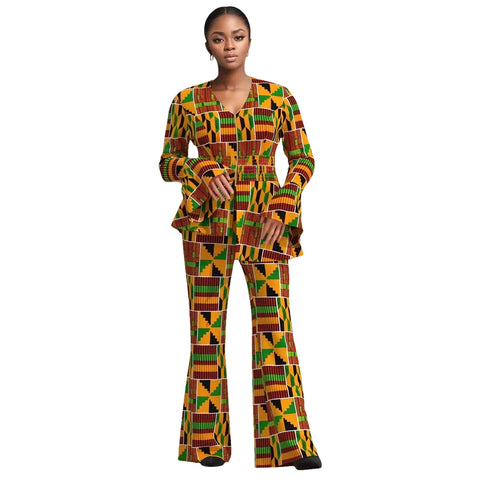 Bold African Print Blazer & Wide Leg Pants Set for Women W250214