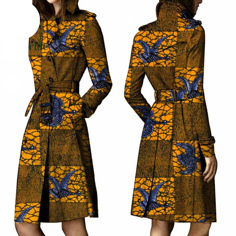 African Ankara Batik Print Cotton Trench Coat for Women W250211