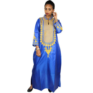 Elegant African Embroidered Cotton Maxi Dress for Women W250144