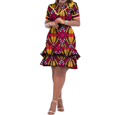 Vibrant Ankara Print Short Sleeve African Dress for Women W250179