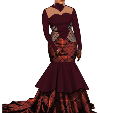Elegant African Pleated Patchwork Gown for Weddings & Parties W250168
