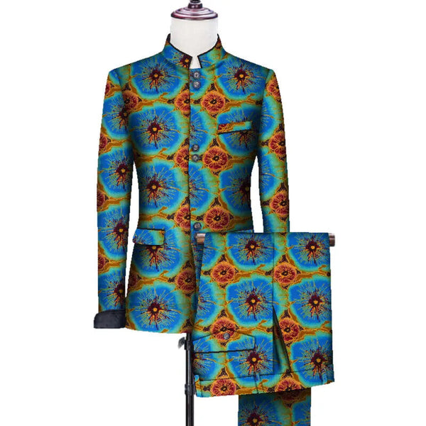 Men’s African 2-Piece Bazin Suit – Blazer & Pants Set for Weddings M250112