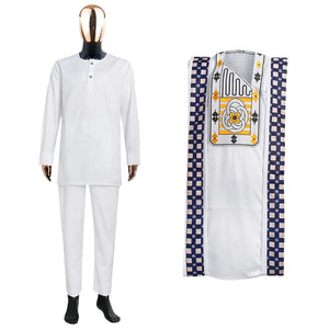 Elegant White Embroidered Agbada 3-Piece Set for Men M250108