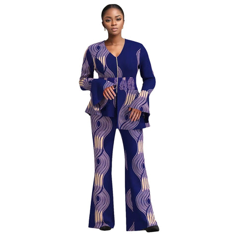 Bold African Print Blazer & Wide Leg Pants Set for Women W250214