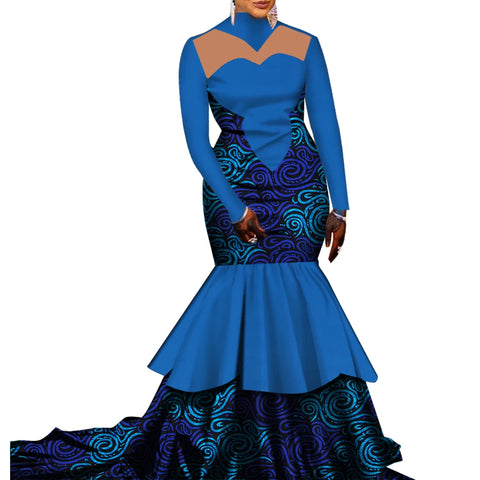 Elegant African Pleated Patchwork Gown for Weddings & Parties W250168