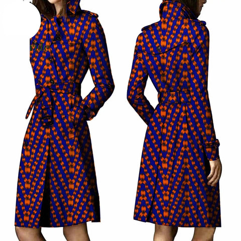African Ankara Batik Print Cotton Trench Coat for Women W250211