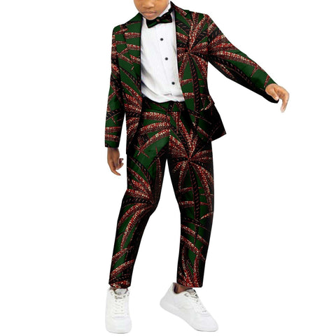 Boys African Patchwork Dashiki Outfit – 2 Piece Set with Shirt & Pants K250114