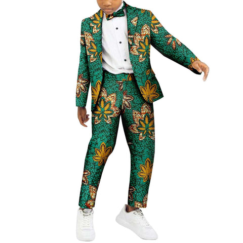 Boys African Patchwork Dashiki Outfit – 2 Piece Set with Shirt & Pants K250114