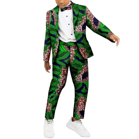 Boys African Patchwork Dashiki Outfit – 2 Piece Set with Shirt & Pants K250114