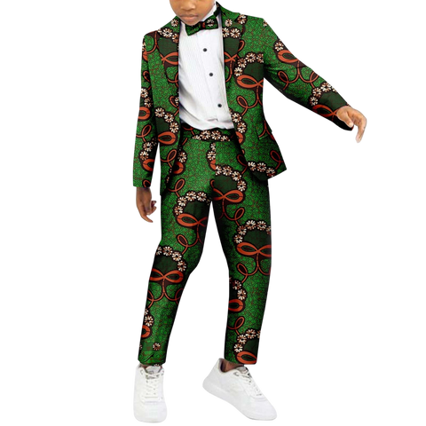 Boys African Patchwork Dashiki Outfit – 2 Piece Set with Shirt & Pants K250114